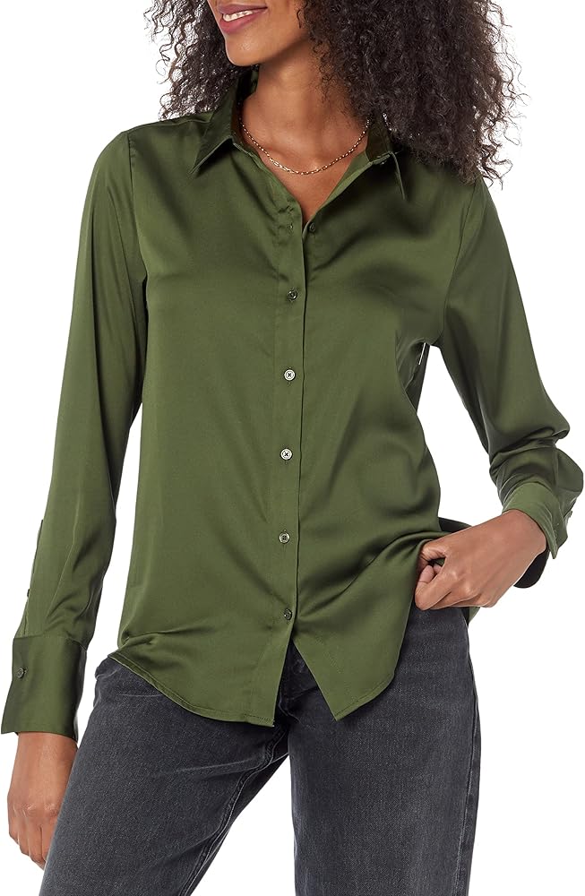 Amazon Essentials Women's Classic-Fit Satin Button Down Blouse (Available in Plus Size)