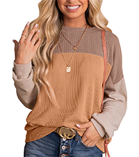 Color Block Long Sleeve Pullover Shirts Tops