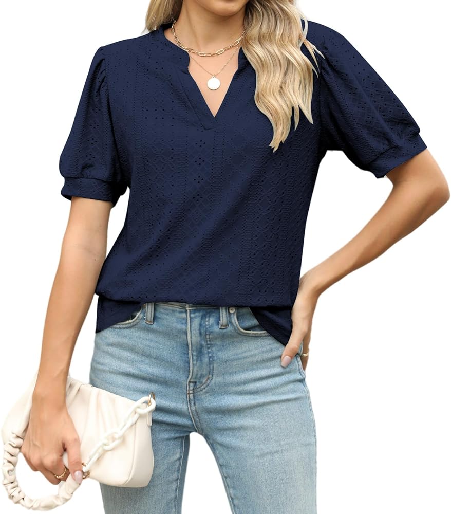 Womens Summer Tops, V Neck Ruffle Sleeve Blouses, Short Sleeve Casual Tops T-Shirts