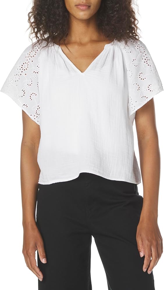 VELVET BY GRAHAM & SPENCER Women's Tish Cotton Eyelet Mix Top