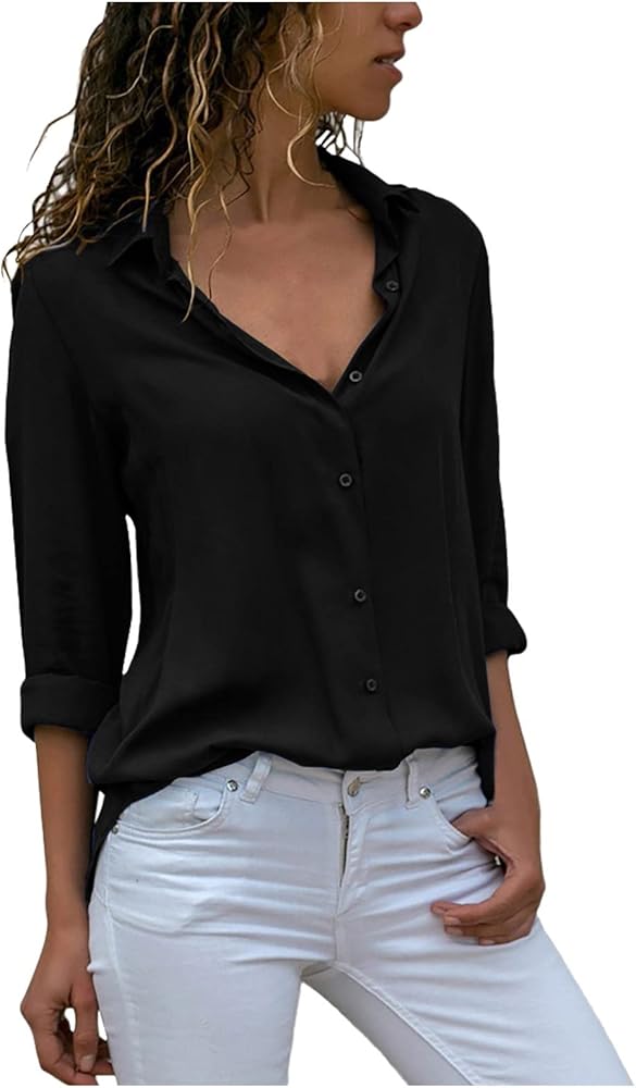 Business Casual Long Sleeve Tops for Women Sexy Button Down Work Office Tops Casual Chiffon Fall Fashion Clothes