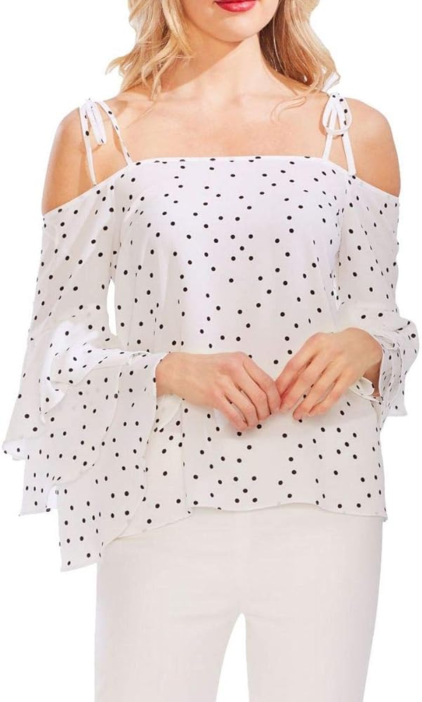 Vince Camuto Womens Tiered-Sleeve Cold Shoulder Blouse