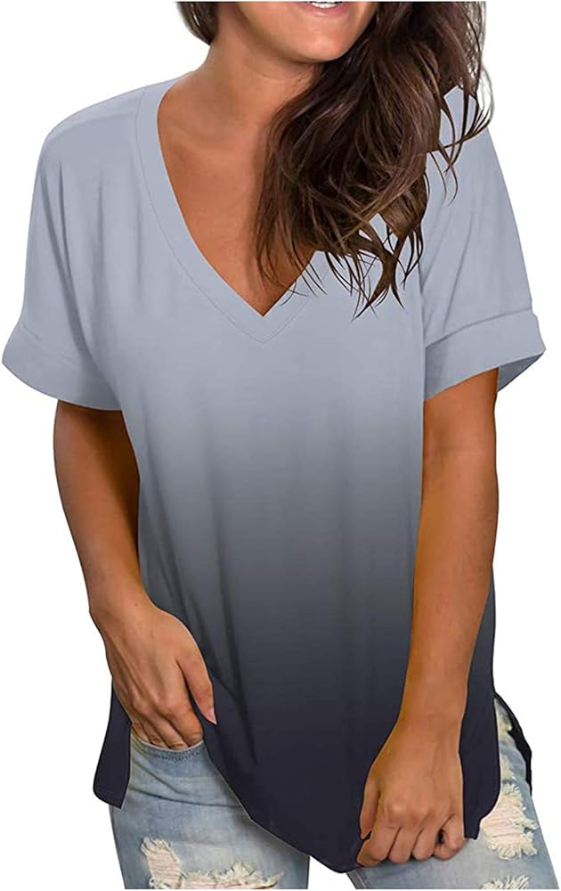 Summer Tops for Women 2024 Plus Size Fashion Casual V Neck Short Sleeve T Shirts Comfy Trendy Ladies Blouse Tee