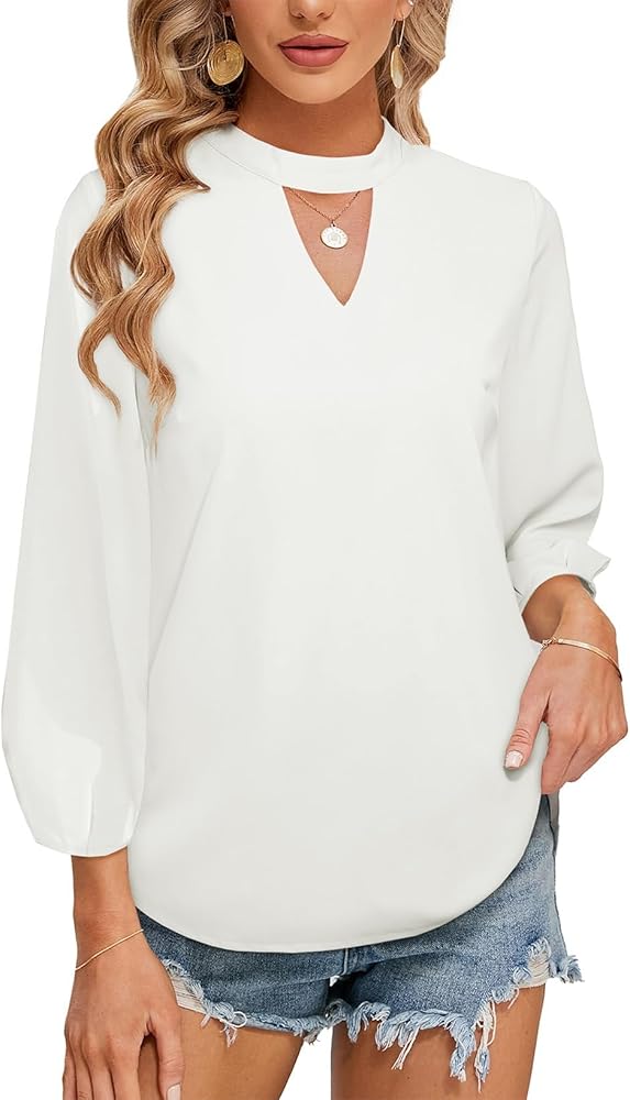 Astylish Womens Casual V Neck 3/4 Sleeve Shirt Fashion Chiffon Work Office Blouses Top Shirts