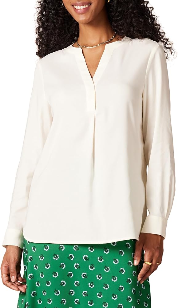 Amazon Essentials Women's Georgette Long Sleeve Relaxed-Fit Popover Blouse