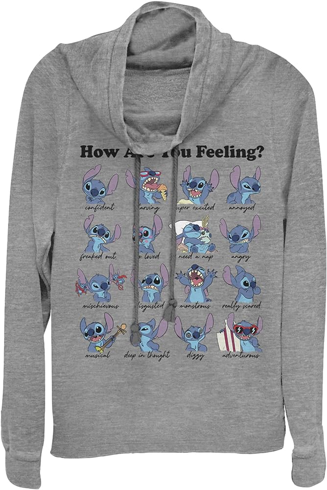 Disney Lilo Stitch Moods Women's Long Sleeve Cowl Neck Pullover