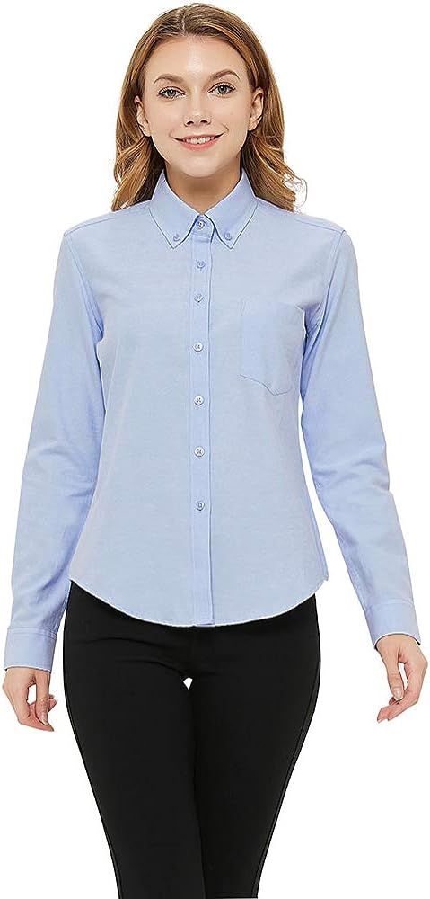 MGWDT Button Down Shirt Women Long Sleeve Blouse Oxford Shirt Classic-Fit Cotton Tops Wrinkle Resistant (2XS-3XL)