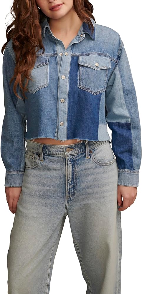 Lucky Brand Women's Denim Patchwork Button Down Shirt