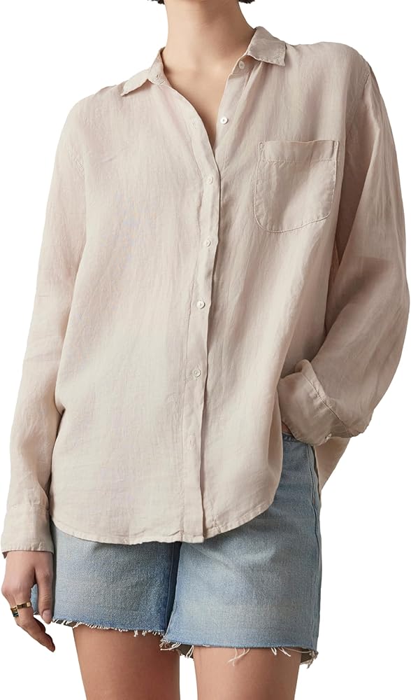 VELVET BY GRAHAM & SPENCER Women's Mulholland Woven Linen Long Sleeve Button Up Shirt