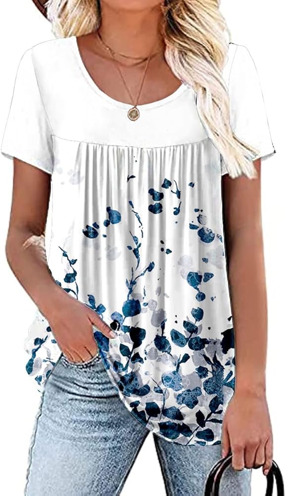 Women's Summer Short Sleeve Tunic Plus size ladies shirts Floral Blouse Loose Flowy Tops for Leggings M-4XL