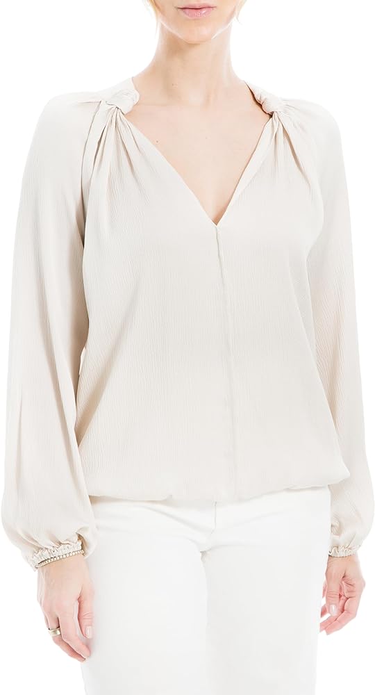 Max Studio Women's Matte Satin Balloon Sleeve V-Neck Blouse