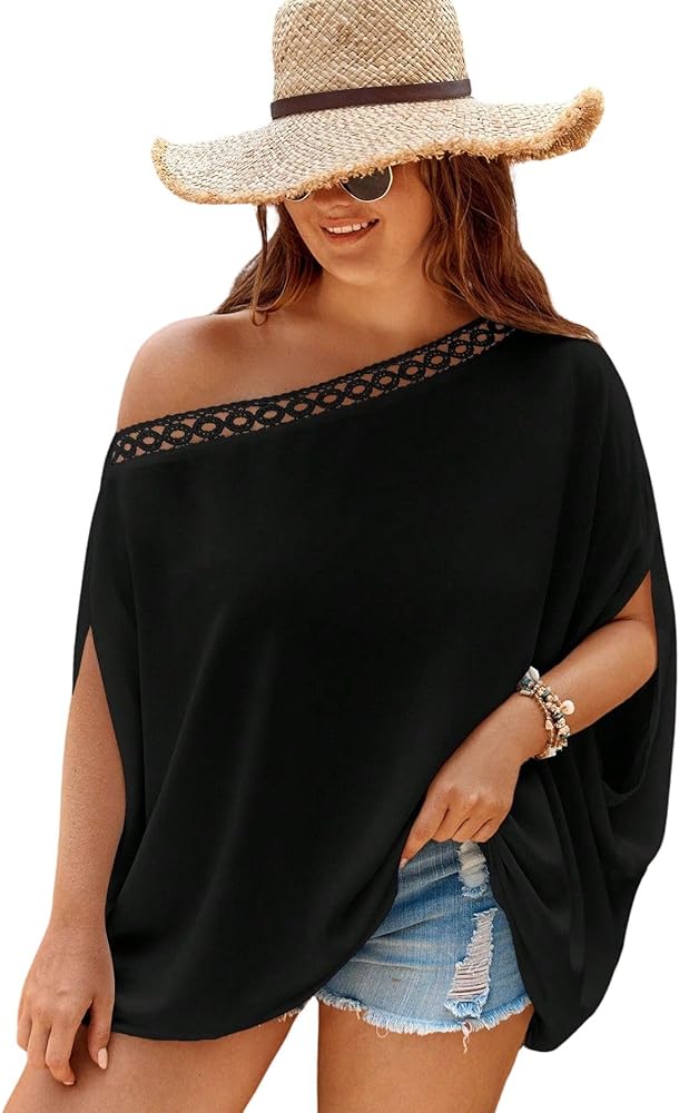 Verdusa Women's Plus Size Off Shoulder Oversized Batwing Sleeve Blouse Top