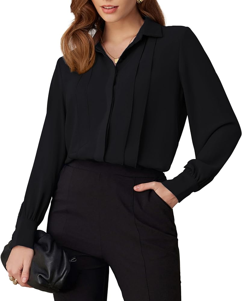 GRACE KARIN Womens Button Down Shirt Long Sleeve Classic Collared Work Business Casual Chiffon Blouses Tops