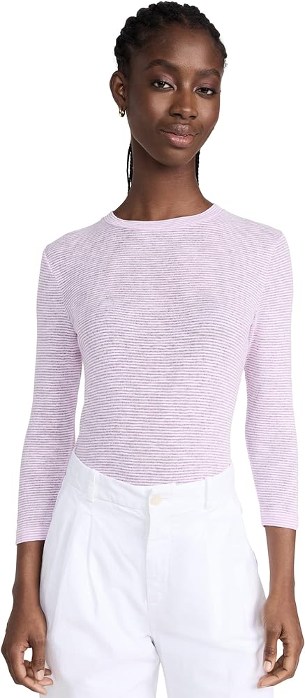 Vince Women's Micro Stripe 3/4 Sleeve Crew Neck Tee