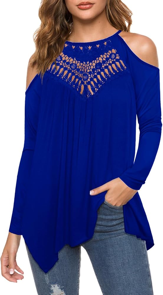 MIHOLL Women's Casual Tops Lace Off Shoulder Long Sleeve Loose Blouse Shirts