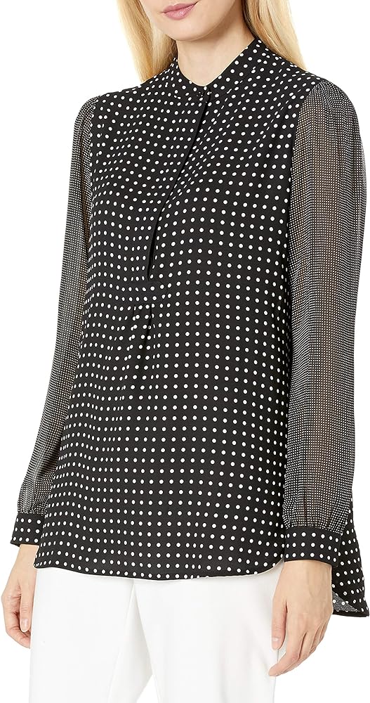 Anne Klein Women's Dot Print Long Sleeve Blouse