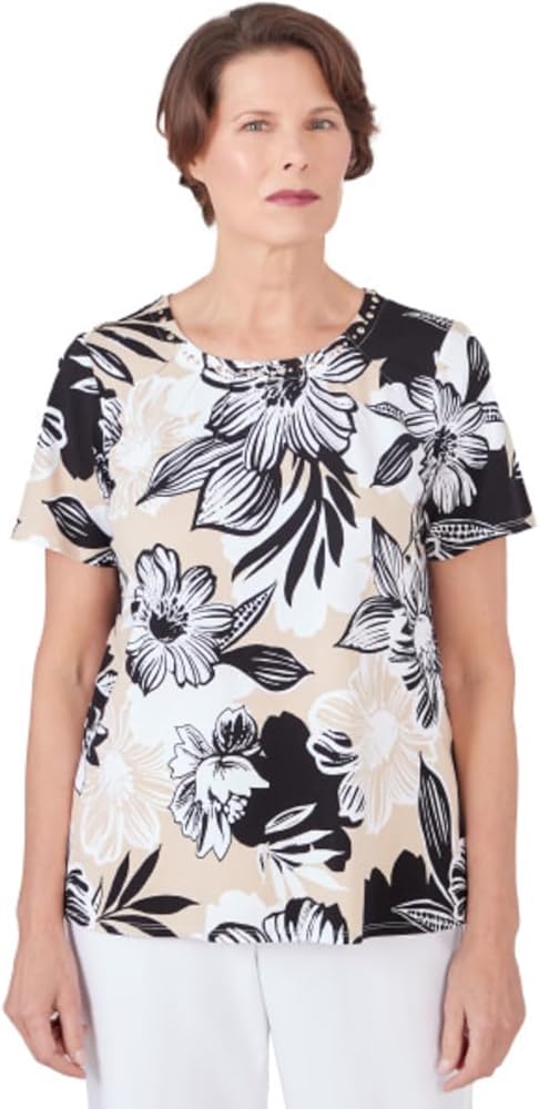 Alfred Dunner Cotton Flroral Short Sleeve Top