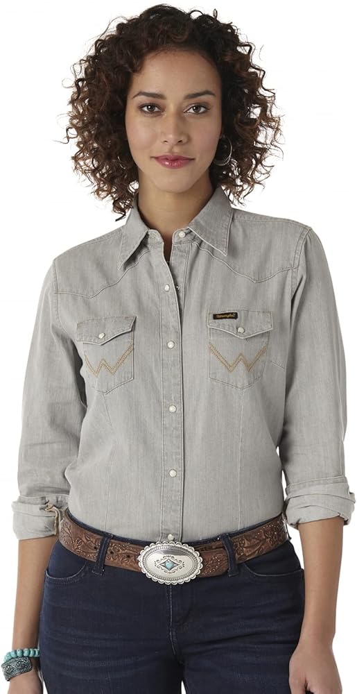 Wrangler Womens Western Snap Work Long Sleeve Shirt