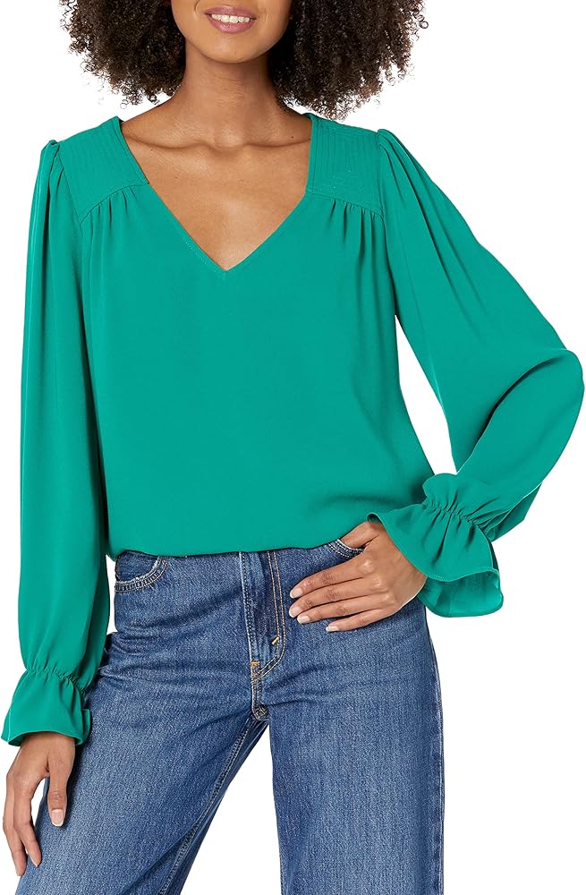 Trina Turk Women's V Neck Long Sleeve Blouse