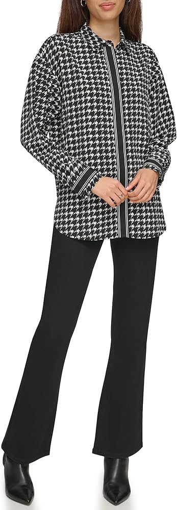 Karl Lagerfeld Paris Women's Oversize Houndstooth Blouse