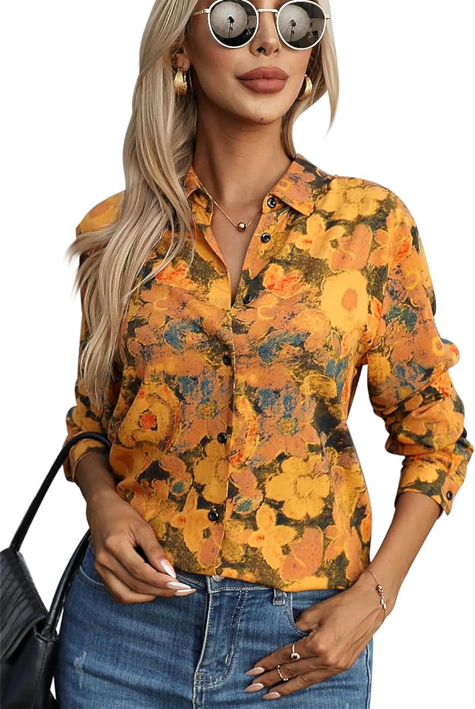 JMITHA Womens Long Sleeve Button Down Shirts Dressy Casual Tops Work Blouses