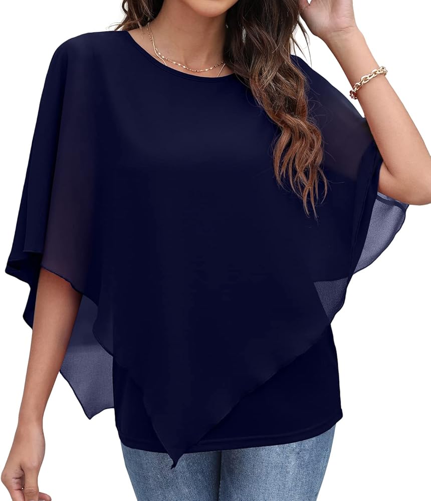 QIXING Women's 2024 Summer Casual Loose Chiffon Flowy Tops Elegant Blouses