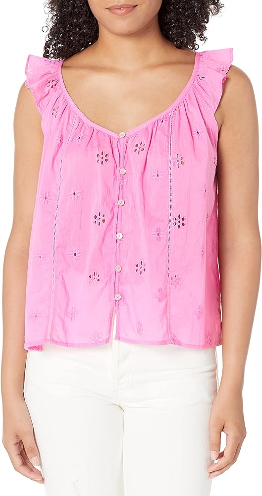 VELVET BY GRAHAM & SPENCER Women's Coco Cotton Eyelet Button Front Top