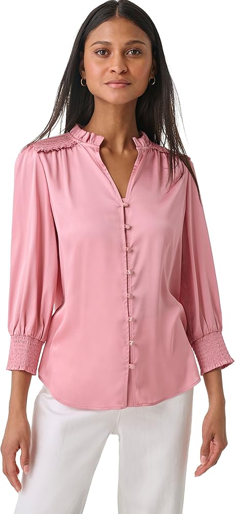 Karl Lagerfeld Paris Women's Soft Long Sleeve Everyday Fashion Sport Blouse, Shell Pink, X-Large