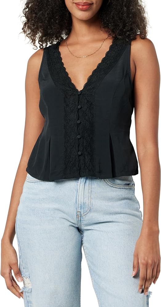 The Drop Women's Paloma Lace Trimmed Sleeveless Top