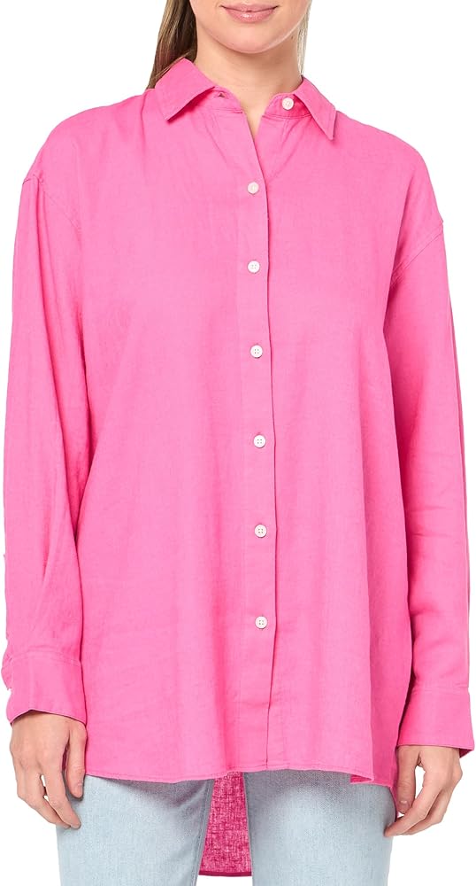 Nautica Women's Linen Blend Long Sleeve Button Through Shirt