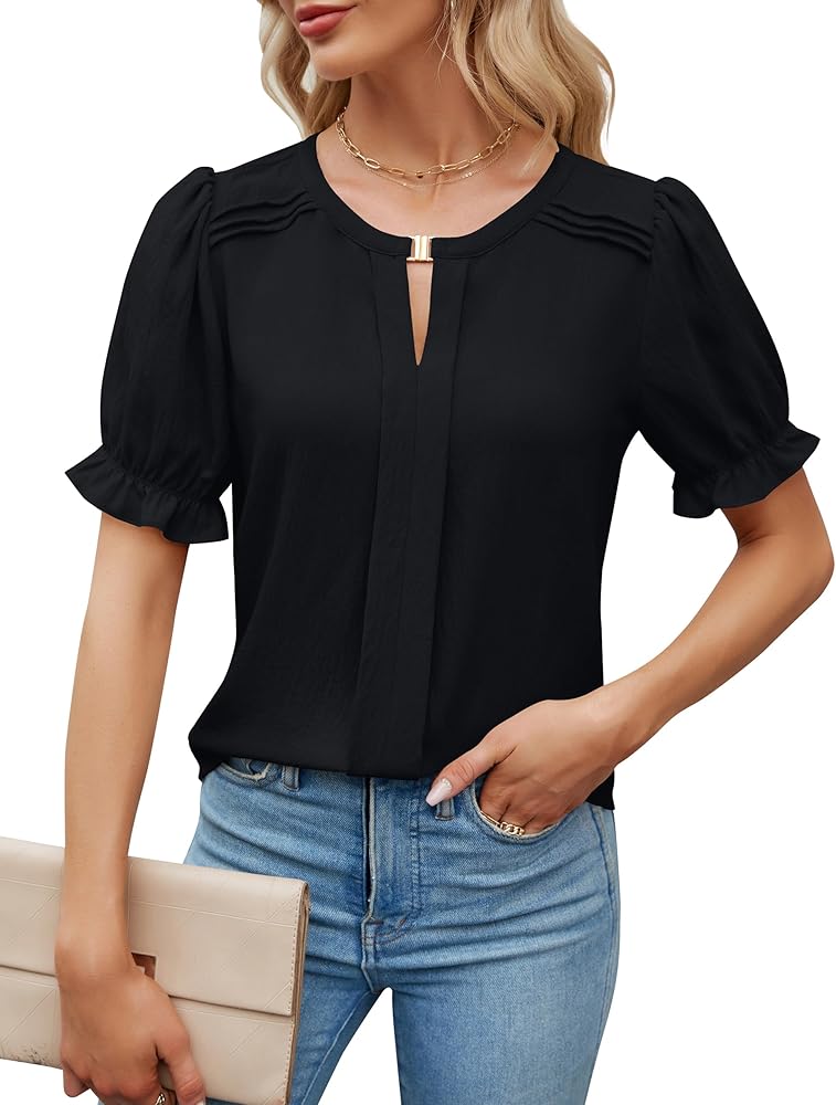 Blooming Jelly Womens Dressy Casual Tops Short Sleeve Work Shirts Summer Business Work Blouses