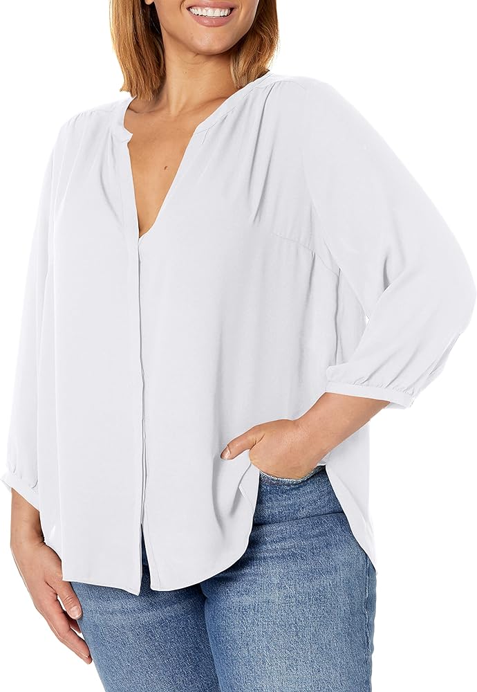 NYDJ Women’s Three-Quarter Sleeve Pintuck Blouse | Classic Lightweight Top