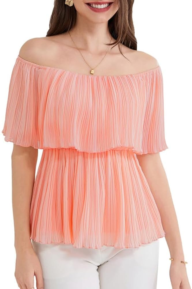 GRACE KARIN Womens Summer Off The Shoulder Tops Ruffle Short Sleeve Peplum Flowy Blouses Shirts Dressy Casual