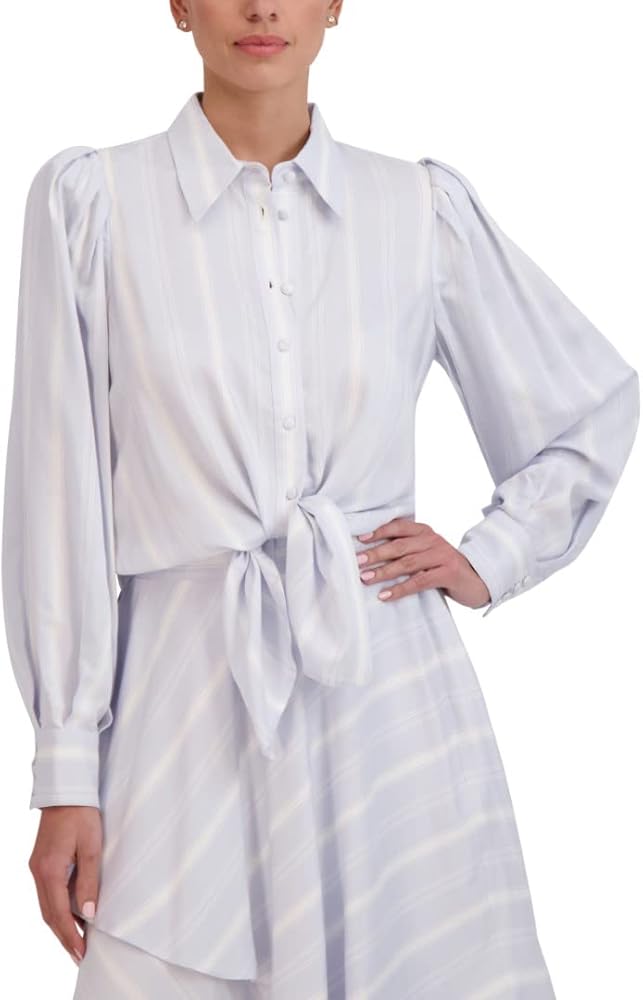 BCBGMAXAZRIA Women's Collar Neck Long Sleeve Front Knot Button Down Shirt