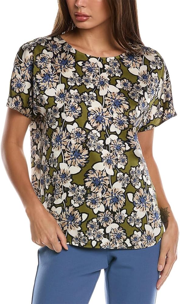 Anne Klein Women's Short Sleeve Blouse with Bateau Neckline