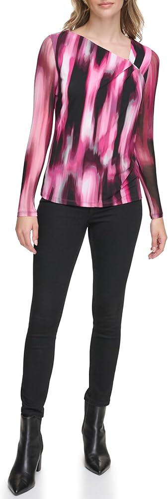 Calvin Klein Women's Knit Long Sleeve Printed Blouse