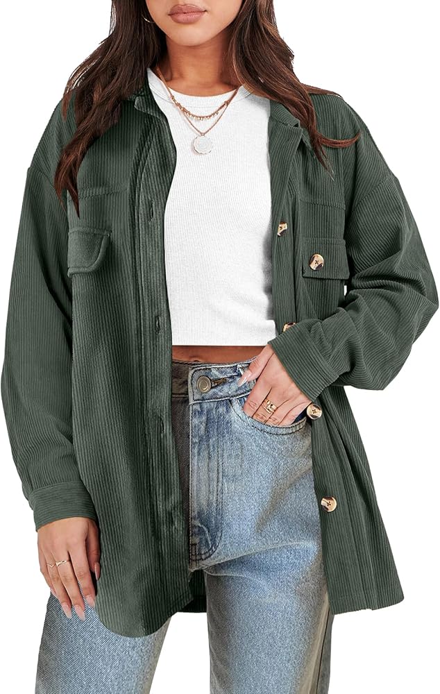 ANRABESS Womens Corduroy Shacket Button Down Shirts Oversized Long Sleeve Casual Cardigan Jacket 2024 Fall Fashion Clothes