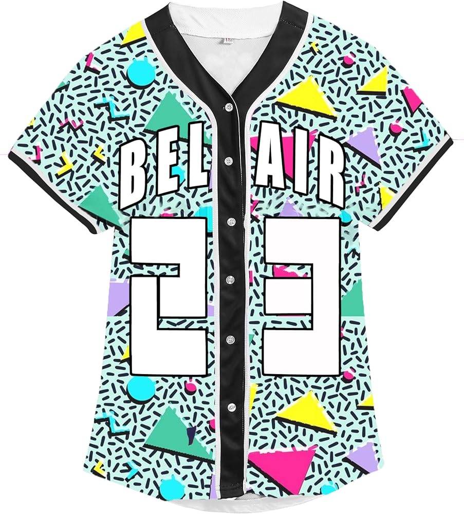 UNIQUEONE 90s Outfits Bel Air - Baseball Jersey Shirt Women Hip Hop Button down Shirt Retro Party Disco Blouse Tops