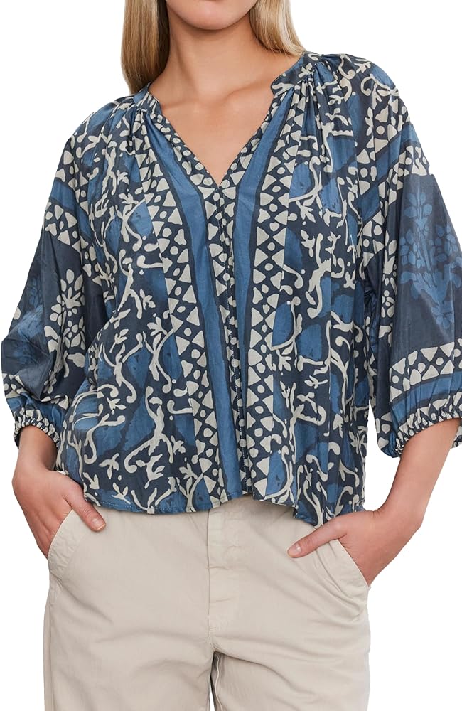 VELVET BY GRAHAM & SPENCER Women's Dayana Printed Silk Cotton Voile Top