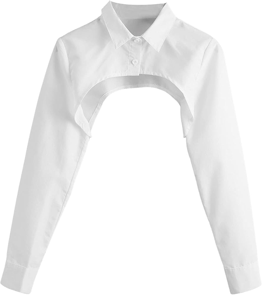 SweatyRocks Women's Long Sleeve Button Front Collared Ultra Crop Blouse Shirt Top