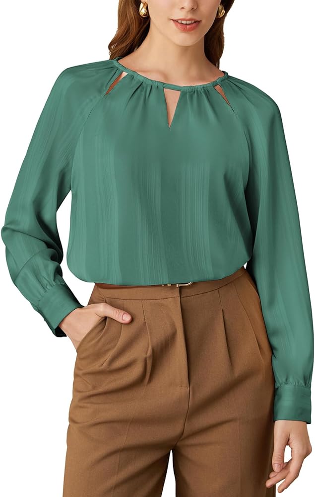 GRACE KARIN Women's Satin Silk Long Sleeve Tops Casual Work Blouses Basic Striped Shirts Pullover Tops