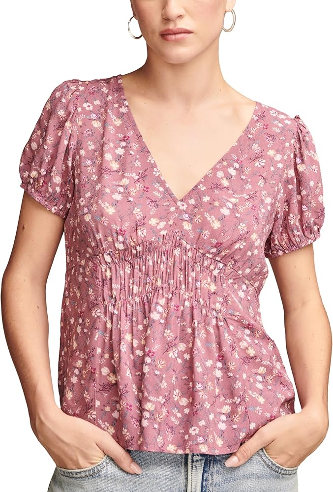 Lucky Brand Women's Wide Smocked Short SLV Top