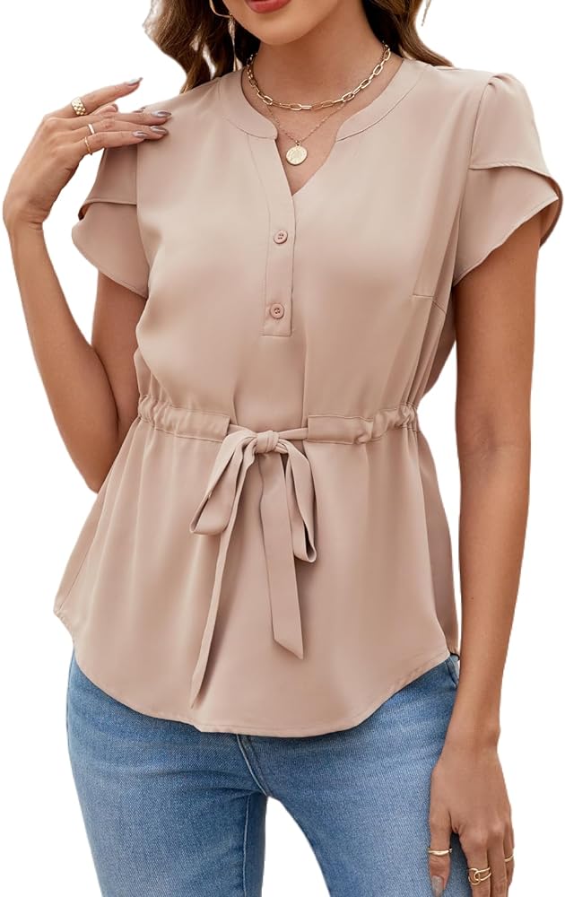 VIMPUNEC Womens Dressy Casual Blouses Summer Trendy Peplum Tops Business Work Button Down Top