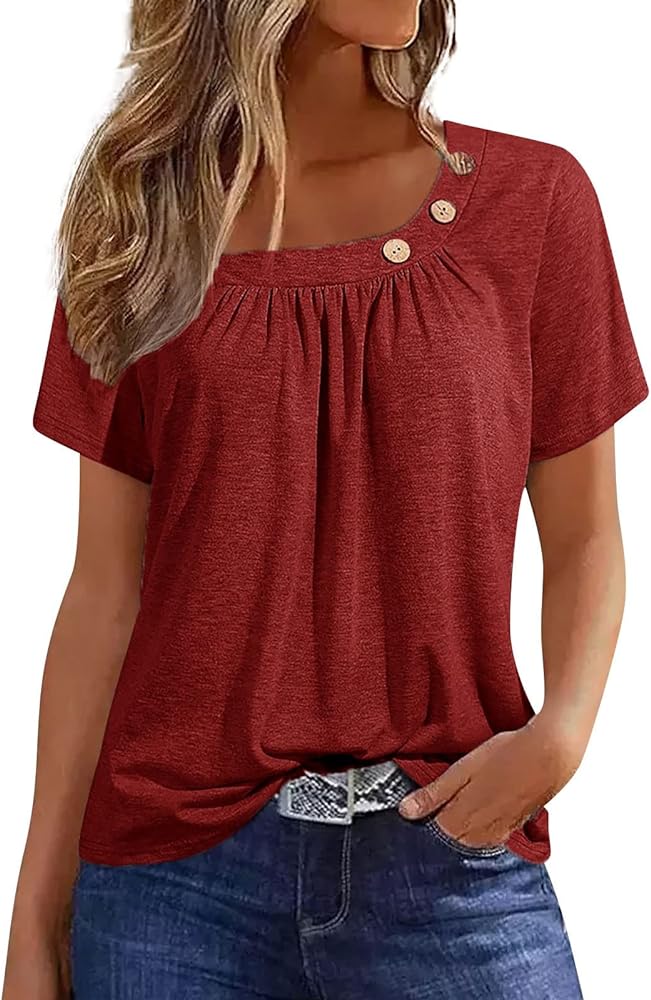 YUTANRAL Summer Tops for Women 2024 Trendy Vacation V Neck T Shirts Boho Short Sleeve Shirts Dressy Casual Loose Comfy Tunic