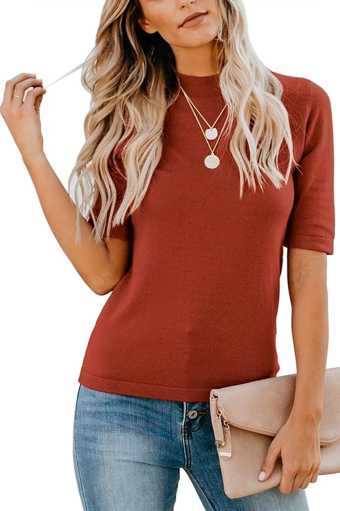 LETSRUNWILD Mock Turtleneck Cute Dressy Tops for Women Casual Summer Business Tshirts Shirts Blouses