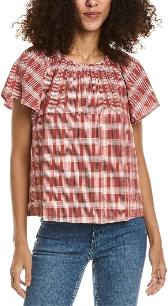 Madewell Plaid Gauze Flutter-Sleeve Top