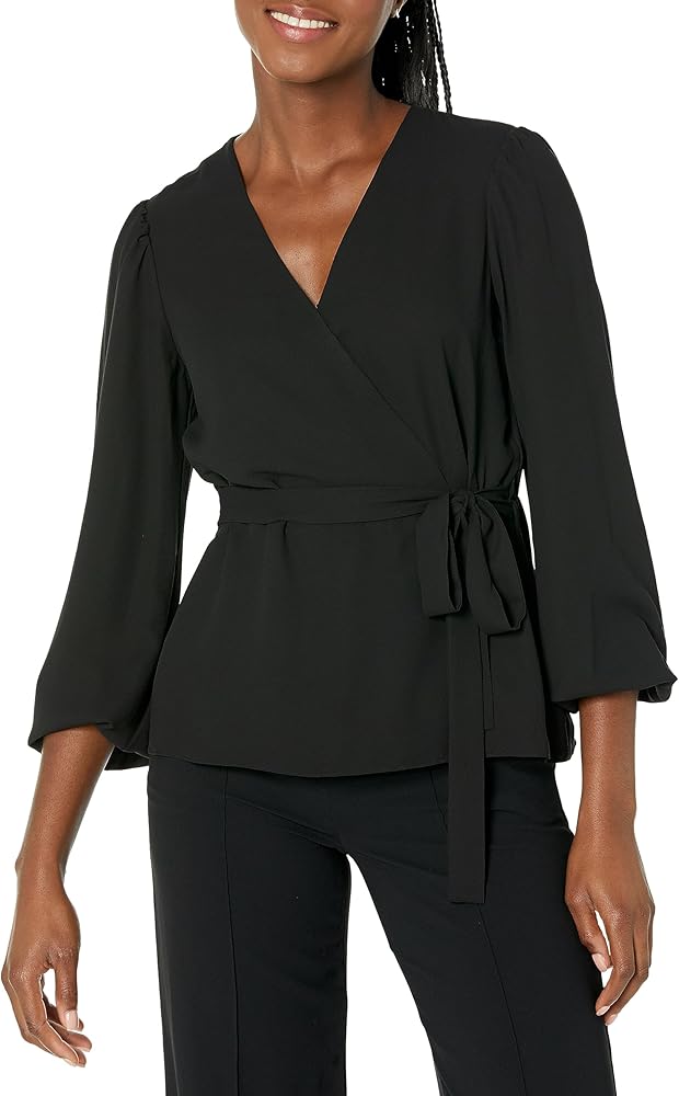 Anne Klein Women's Long Sleeve Faux Wrap Blouse