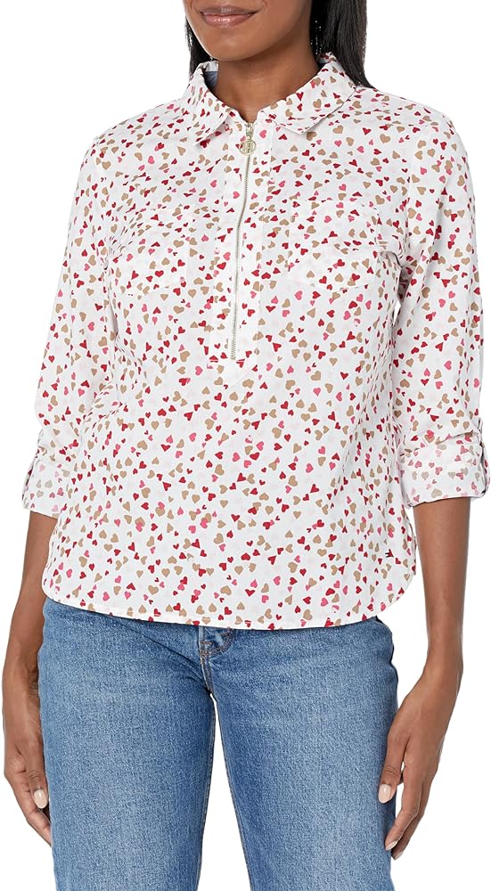 Tommy Hilfiger Women's Long Sleeve Half Zip Roll Tab Popover Shirt