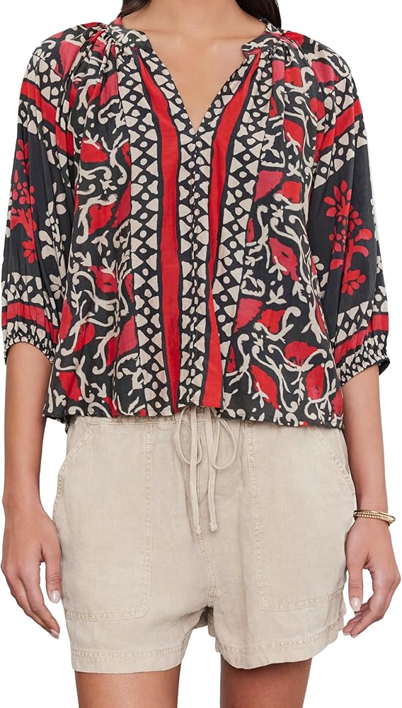 VELVET BY GRAHAM & SPENCER Women's Dayana Printed Silk Cotton Voile Top