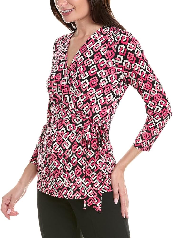 Anne Klein Women's Plus Size Printed Ity 3/4 SLV Wrap Top